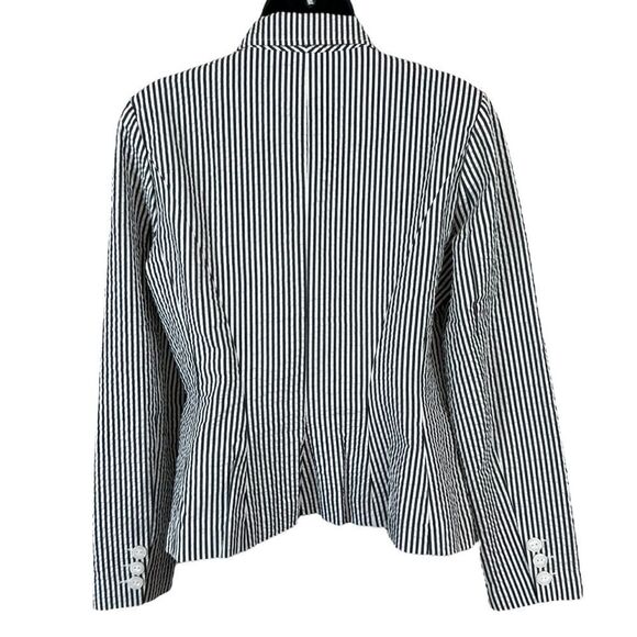 Sandro Seersucker Navy White Cotton Blazer - Picture 7 of 8